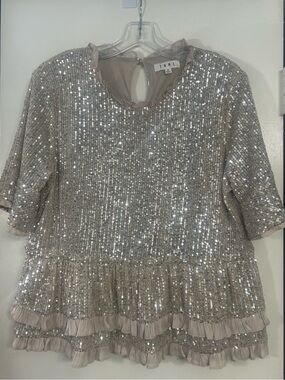 THML gold sequin peplum ruffle top